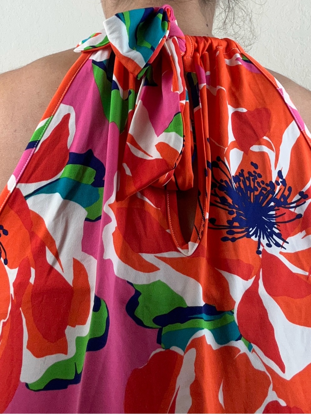 Trina Turk Juju Cover-Up Dress S Floral Halter Stretch Keyhole Back NEW orange - Picture 7 of 9